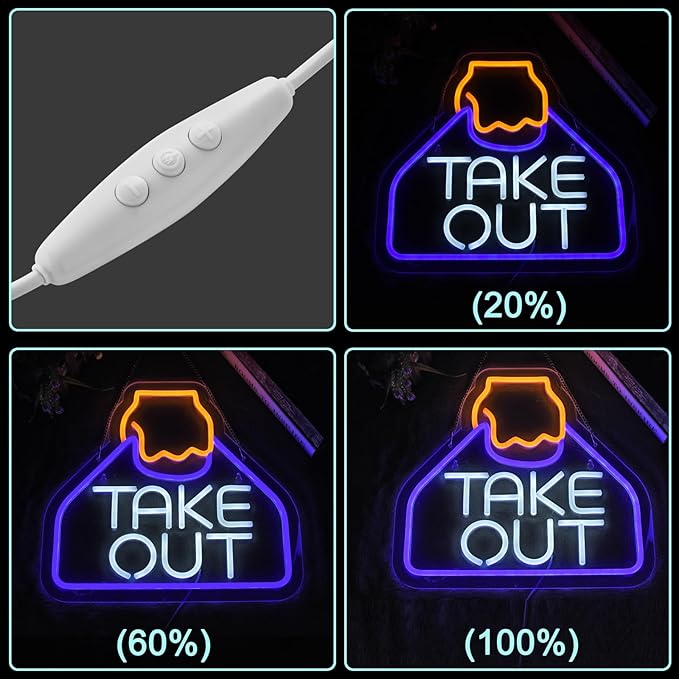 Take Out Neon Sign for Business Carry Out Take Away Led Light up Sign with Dimmable Switch for Restaurants Wall Decor Bar Store Drink Shop Cafe USB Powered 13.8" x 12.6"