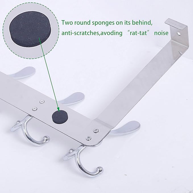 WEBI Over The Door Hook,Door Hanger Hook Rack with 5 Tri Hooks for Hanging Coats, Over The Door Towel Rack Door Coat Hanger Door Coat Rack for Bathroom,Behind Back of Door,Silver