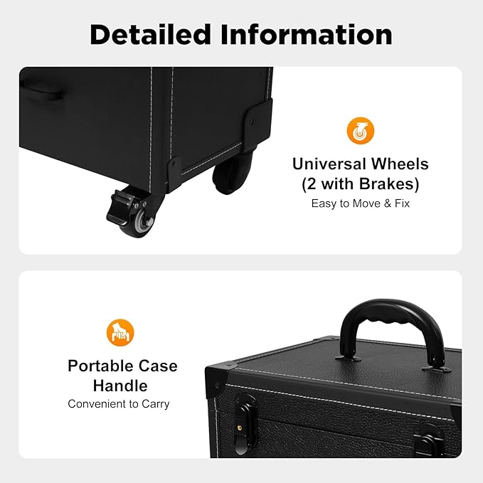 Rolling Makeup Case, Professional Cosmetic Train Case Trolley Roll Travel Box Large Capacity Salon Travel Case for Makeup Artist, Hairstylists, Nail Tech Makeup (Style 2)