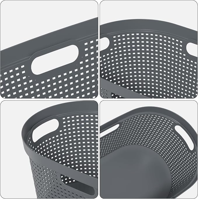 40 L Large Plastic Laundry Basket with Handles, 4 Pack Plastic Clothes Laundry Basket, 22.44" L x 14.96" W x 10.31" H, Gray
