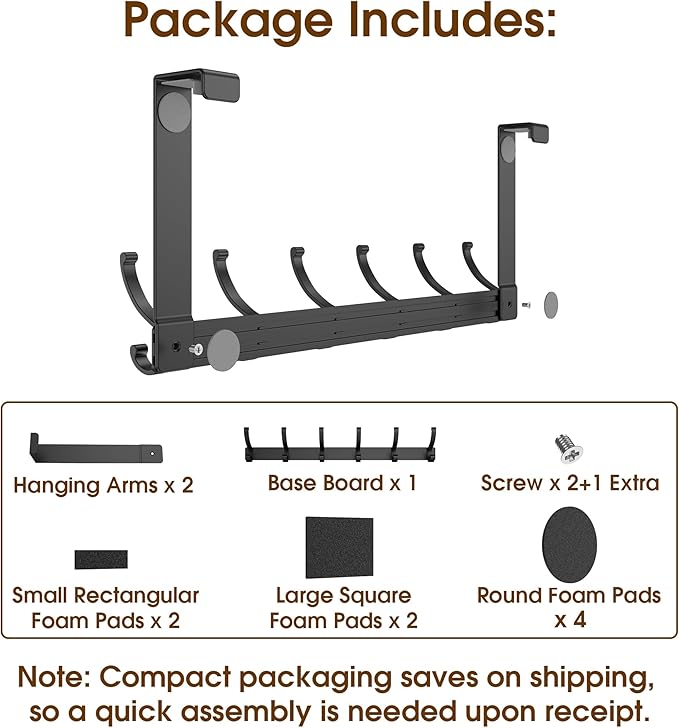 KitchLife Over The Door Hooks Hanger with 7 inches Extended Arms, Fits 1 3/4" Doors, F18U, Bathroom Towel Rack Organization, Thickened 6-Double Hook, Matte Black
