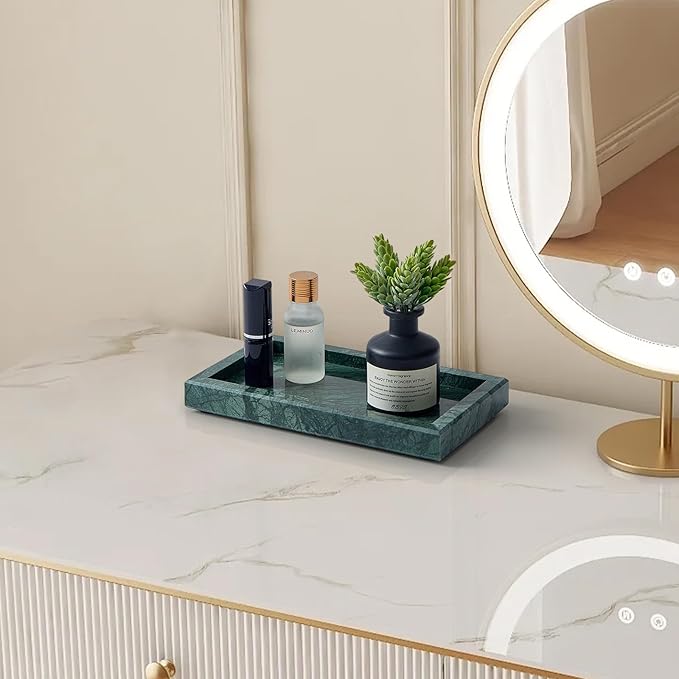 Natural Small Marble Vanity Tray, Luxury Stone Organizer for Bathroom & Kitchen | Holds Soap Dispenser, Jewelry, Perfume | Non-Resin, Non-Ceramic Décor