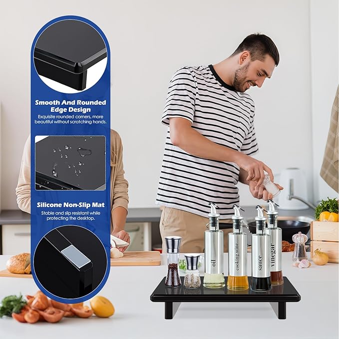 Acrylic Black Bathroom Tray 2-Pack – Multi-Purpose Kitchen & Bath Counter Organizer, Waterproof Soap/Sponge/Brush Holder, Plant & Candle Display Riser, Compact Tray 9 x 5.9 x 1.5 inches