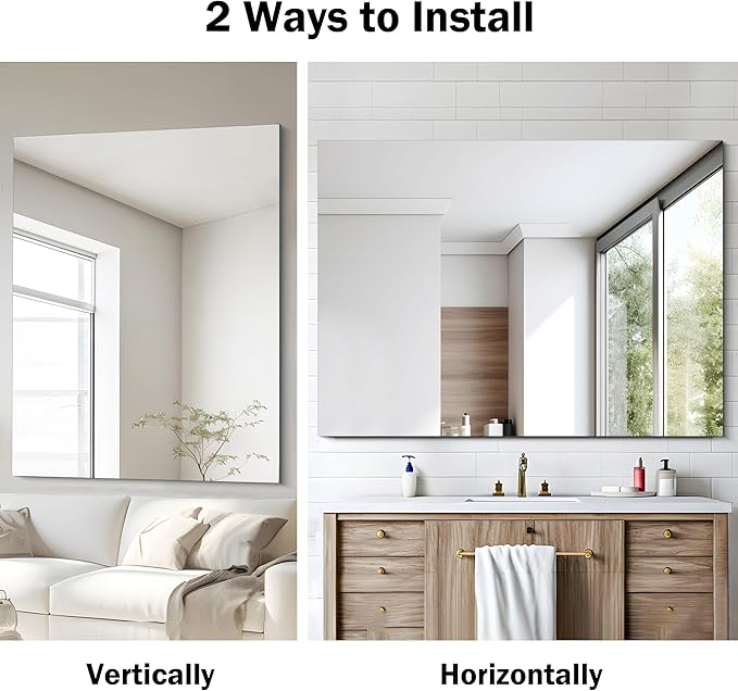 CILIBER Frameless Rectangle Mirror, 36x48 Inch Large Bathroom Mirrors for Wall Over Sink, Upgraded Shatterproof Vanity Mirror with Polished Edge for Bathroom,Bedroom,Living Room and Entryway