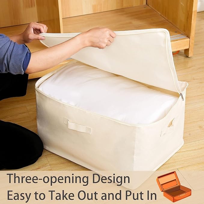Canvas Comforters Bags Closet Organizers and Storage for Quilts Clothes Organization Containers Bins with Sturdy Zipper, Clear Window 75L for Sweaters Blankets Storage Bedroom Collapsible 2Pack