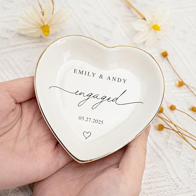 Custom Engagement Ring Holder Ring Dish, Custom Wedding Gifts for Couple, Bridal Shower Couple Jewelry Tray, Monogrammed Engagement Wedding Gifts for Bride 3