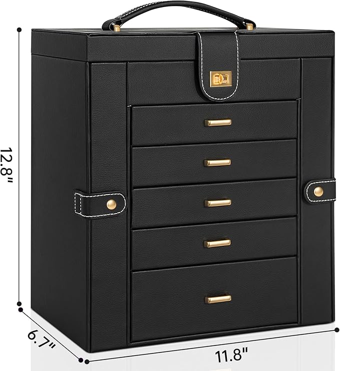 AKOZLIN Huge Jewelry Box Organizer Functional Large Leather Jewelry Storage Case for Women Girls Ring Necklace Earring Bracelet Holder Organizer with Mirror