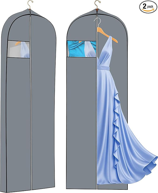 Dress Bags for Gowns Long, 2 Packs 65" Garment Bags for Hanging Clothes, 4" Gusseted Clothing Bags for Closet Storage and Travel, Suit Bags for Coats, Jackets, Shirts and Sweater (2)