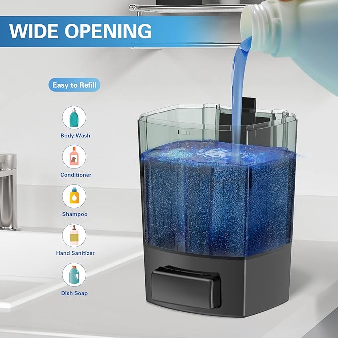 SVAVO Wall Mounted Soap Dispenser Kitchen Bathroom Manual Soap Dispenser Refillable Hand soap Dispenser for Liquid Contianers Shampoo Gel Chamber for Household Commerical 23.7oz (700ml) ABS