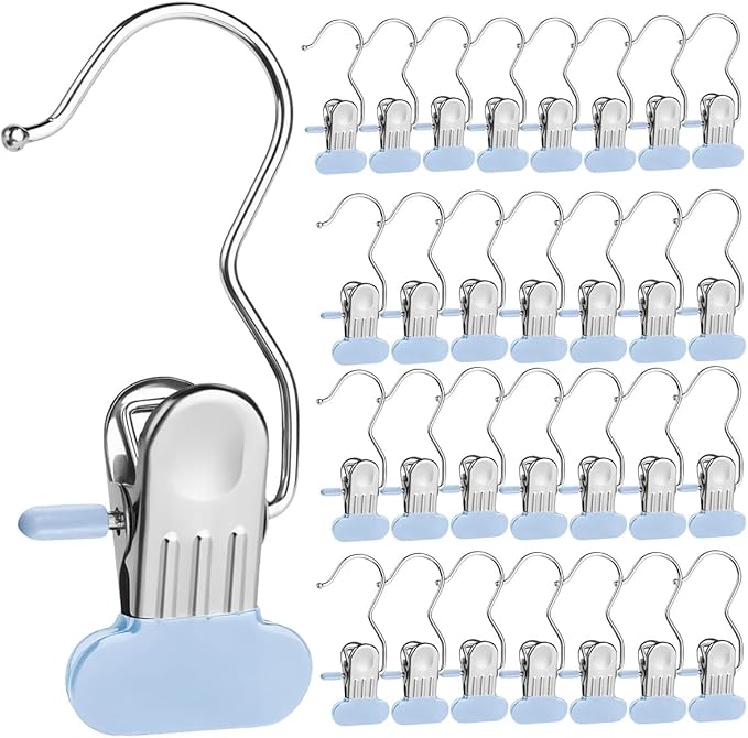 Boot Hangers Clips, 2025 New Heavy Duty Clothes Pin, Multipurpose Boot Hanger with Clips for Closet, Portable Laundry Clip for Travel, Clip Hangers for Pants Hats Socks Gloves (30, Blue)