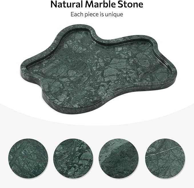 Green Marble Tray, Marble Vanity Tray, Bathroom, Decor for Trinket Perfume Jewelry Candle, 11 Inch Cloud