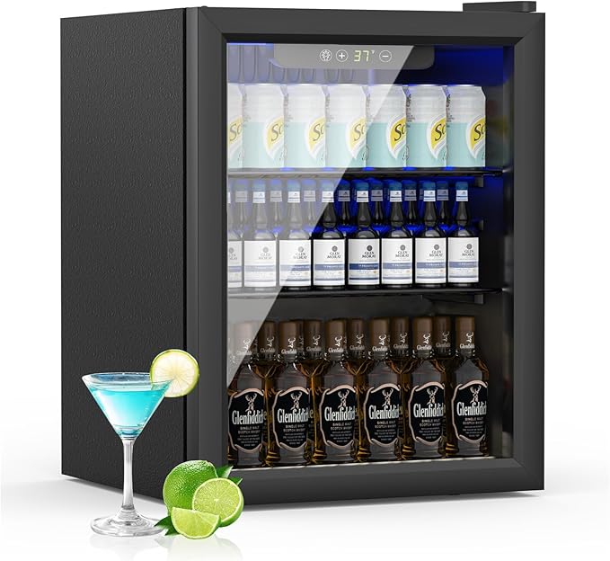 1.7 Cu.ft Beverage Refrigerator Cooler, 72 Cans Mini Fridge with Glass Door, and Temperature controllable switch for Soda, Beer or Wine For Office or Bar with Removable Shelves