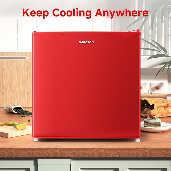 BANGSON 1.7 Cu.Ft Mini Fridge with Freezer, Compact Single Door Refrigerator - Energy Saving, Low Noise - Perfect for Office, Apartment, Dorm, Bedroom,Red