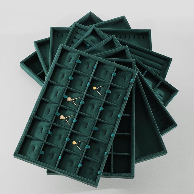 Earrings Organizer For Women, Velvet Jewelry Trays，Premium Rock Organizer,Luxury Earring Storage,Green Earring Case