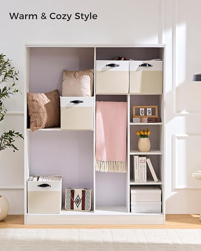 Storage Cube Bins | 7.7 oz/yd² Fabric Cubby Organizer Baskets for Shelf, Bookcase, Closet, Cabinet, Wardrobe | 13x13 Cube Drawer | 6 Pack, Beige & White, 13x13x13 Inch