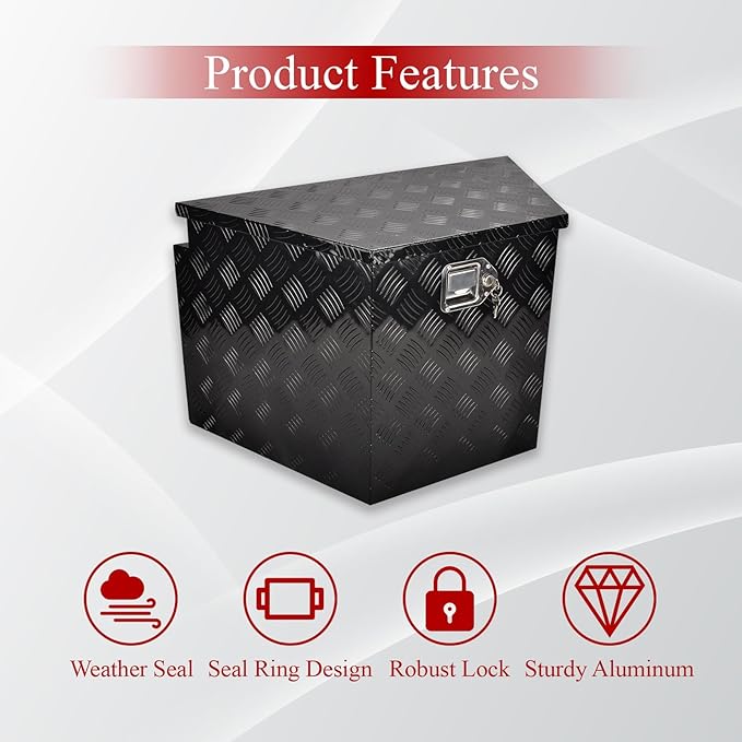 29''Inch Aluminum Trailer Tongue Tool Box Truck Bed Toolbox Truck Trailer Chest Box Underbody Storage Organizer Waterproof Square Storage Organizer w/Lock & Keys Black(‎29" Lx16.5 Wx18 H)
