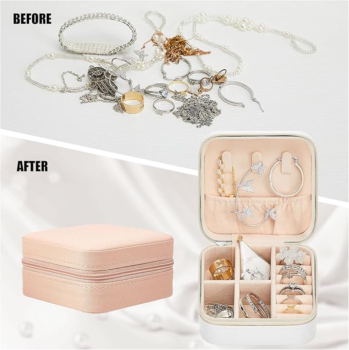Taiyin 6 Pcs Travel Jewelry Case, Valentines Day Gifts for Her- Small Jewelry Organizer Box Bridesmaid Gifts for Women Girls (White,Pink)