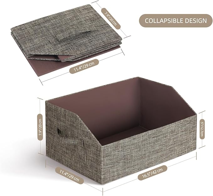 Closet Organizer Bins, Fabric Storage Bins Foldable Storage Box Shelf Baskets Container Trapezoid Storage Bin for Organizing Home Office Shelves Wardrobe RV, 4 Pack, Brown