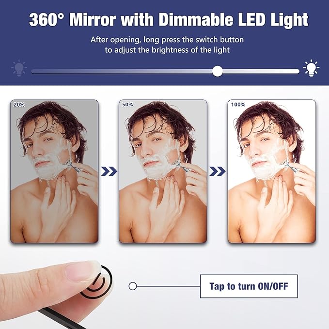 Dripex 3 Way Mirror with Led Lights for Men or Women, 360° Trifold Self Haircut Mirror with Height Adjustable Hooks, for Makeup, Styling, Shaving, Braiding, Dye Hair (Black with Led)