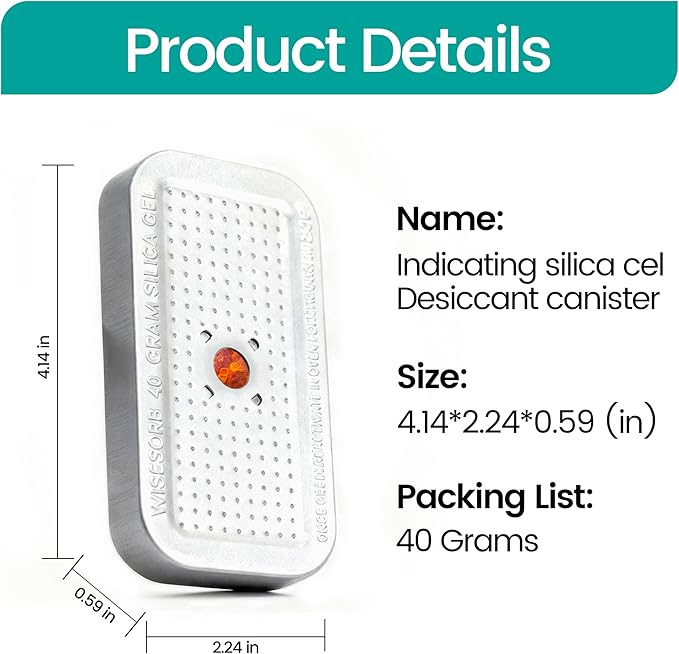40 Gram Pack of 4 Silica Gel Canister, Gun Safe Dehumidifiers (Orange to Green), Reusable Desiccant Moisture Absorber for Car, Closet
