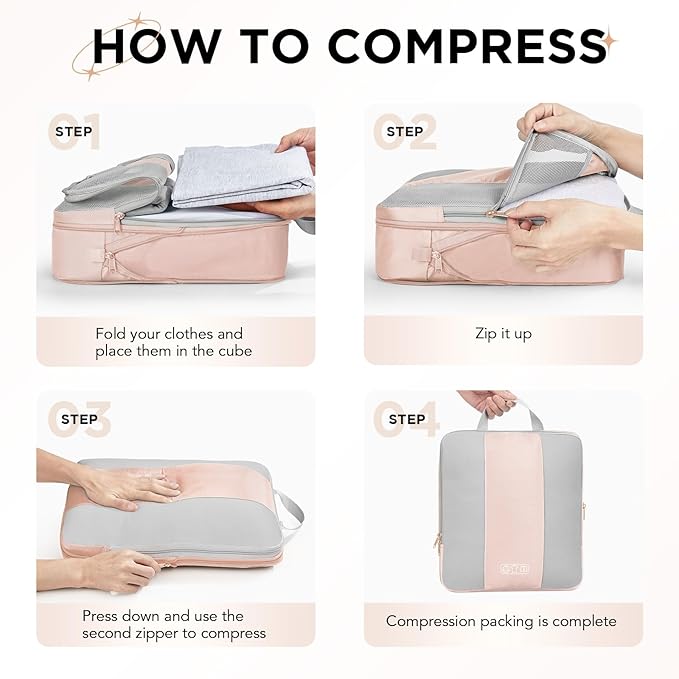 10 Set Compression Packing Cubes for Travel Gifts Women Mom,OlarHike Luggage Clothes Organizer for Travelers,Airplane/Cruise/Car/Train Travel Essentials,Compressible Expandable Saver Space Bags(Beige)