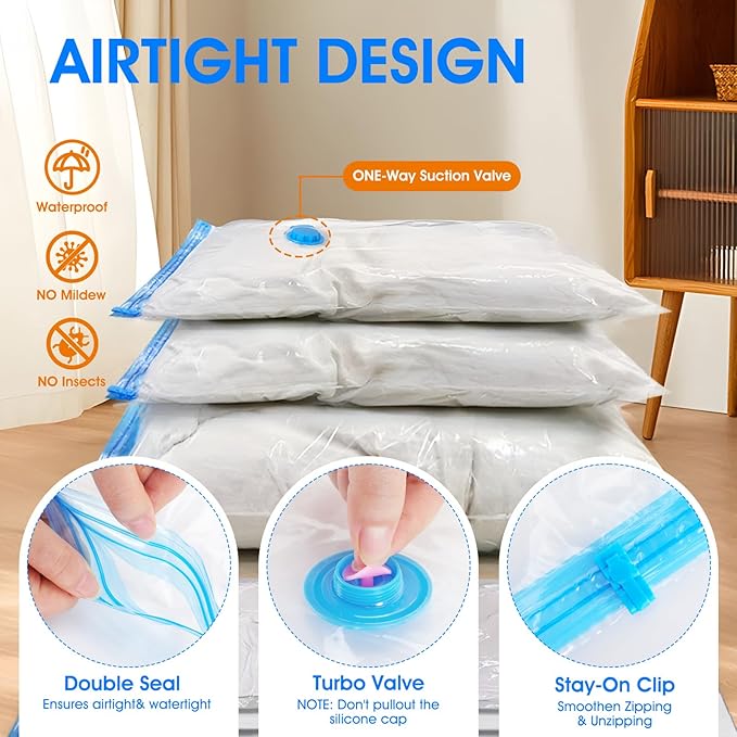 AROIC 10 Pack Vacuum Storage Bags Set - Space Saver Vacuum Bags for Clothing, Blankets, Seasonal Storage with Electric Pump, Vacuum Sealer Bags for Luggage, Travel Essentials, Bedding