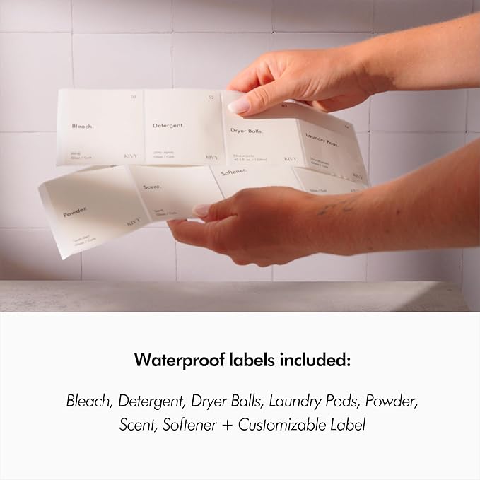 KIVY Glass Laundry Detergent Dispenser + Labels [Set of 2] Glass Jars for Laundry Room Organization Decor - Scent Beads & Soap Dispenser for Liquid Detergent Dispenser & Fabric Softener