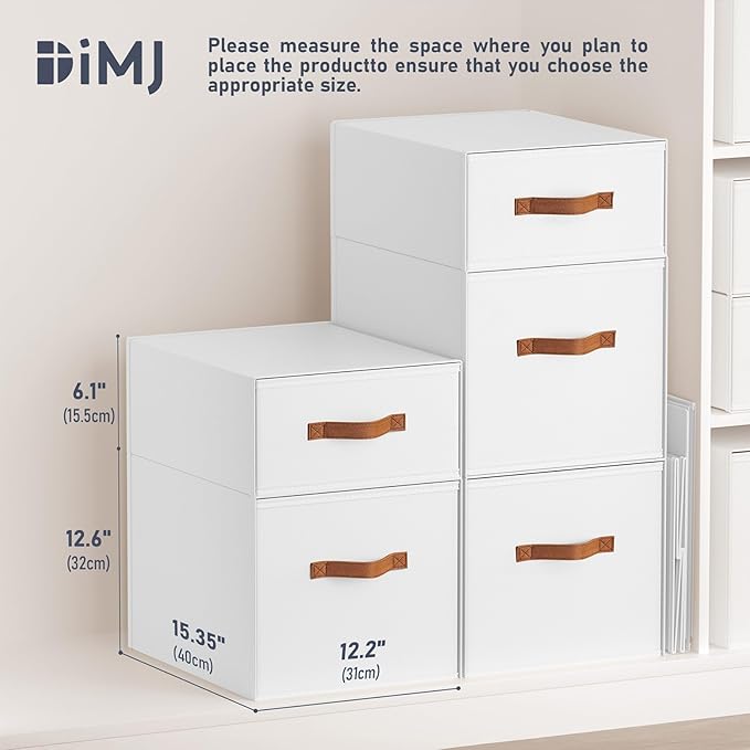 DIMJ Closet Organizers and Storage - Fabric Storage Bins with Drawers Stackable Closet Bins with Labels for Clothes, Sweaters, Bedding, Collapsible Storage Cubes for Bedroom, Living Room, Shelf
