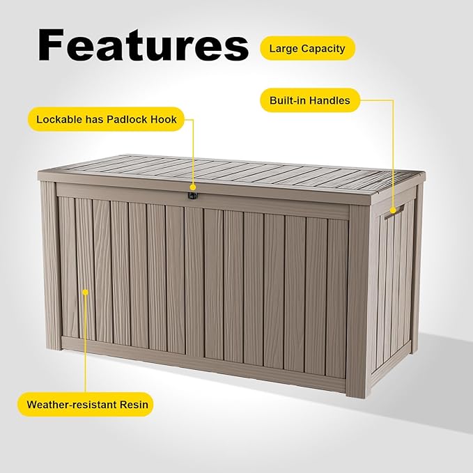 150 GallonOutdoor Storage Box,Resin Deck Boxes Waterproof, IndoorOutdoor Bin for Package Delivery, Patio Cushions, Gardening Tools, Lockable, UV Resistant