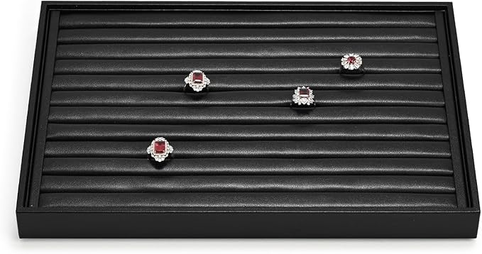 7 Slots Leather Jewelry Tray, Ring Display Tray, Earring Display Tray for Rings Earrings Coins Storage Display (Black)