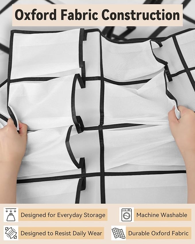 dodowin Over the Door Shoe Organizers, 2 Pack (24 & 40 Pockets) - Hanging Shoe Rack with 4 Metal Hooks, Space Saving Foldable Storage for Closet Door, White