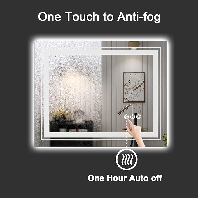 LED Bathroom Mirror, 24"x36" with Front and Backlit, Anti-Fog, Bathroom Vanity Mirror for Wall, Memory Function, Stepless Dimmable, Tempered Glass (Horizontal/Vertical)