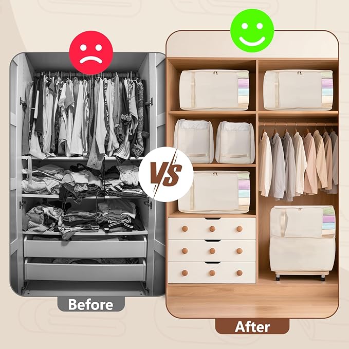 Comforter Storage Bag, Large Capacity Blanket Storage Bags with Visual Window, Ultra Space Saving Self Compression Organizer, Washable Compression Bag for Duvet, Down Jacket, Pillow, 2-Pack 136L Beige