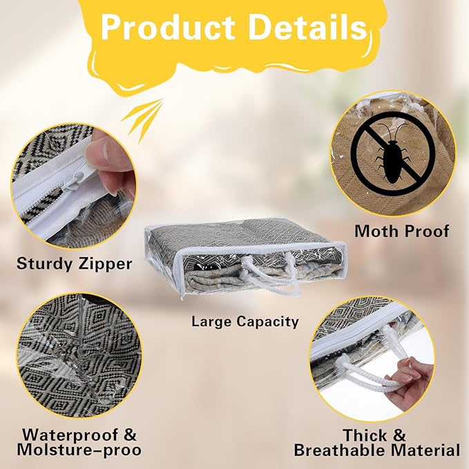 8 Pcs Zippered Storage Bags Clear Sweater Storage Bag PVC Plastic Storage Bags for Blankets Clothes Closet Quilt Pillow Bed Sheet Organizer with Zipper Cube Organizer (15 x 12 x 3.15 Inch)