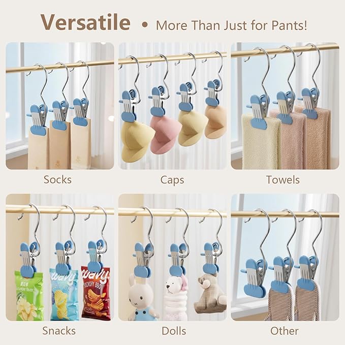 Wider Leggings Hangers for Closet 40 Pack, Metal Pants Hangers with Clips, Non-Slip Skirt Boot Jeans Hanger, Stackable Closet Organizer Space Saving Blue