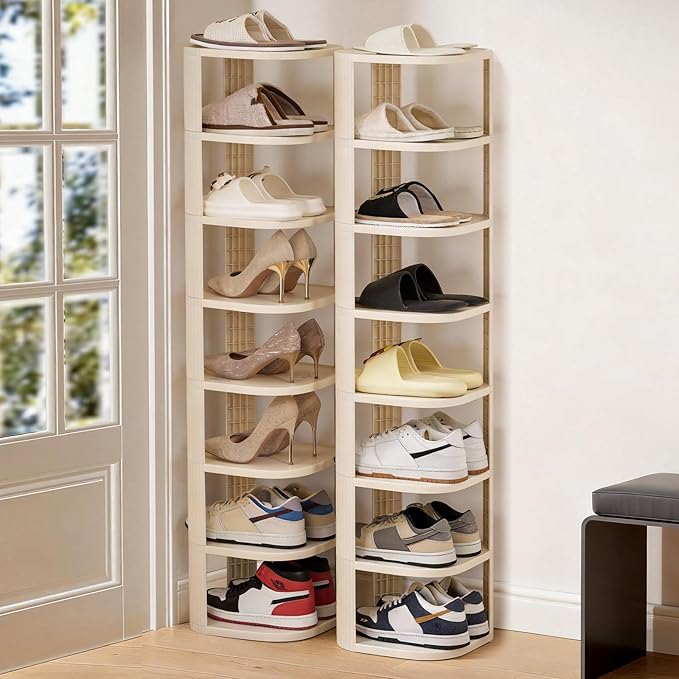 Vertical Shoe Rack 8 Tier Adjustable Shoe Organizer Small Shoe Shelf for Closet, Narrow Entryway, or Bedroom Easy to Assemble and Disassemble Holds Up to 8 Pairs of Shoes (White)