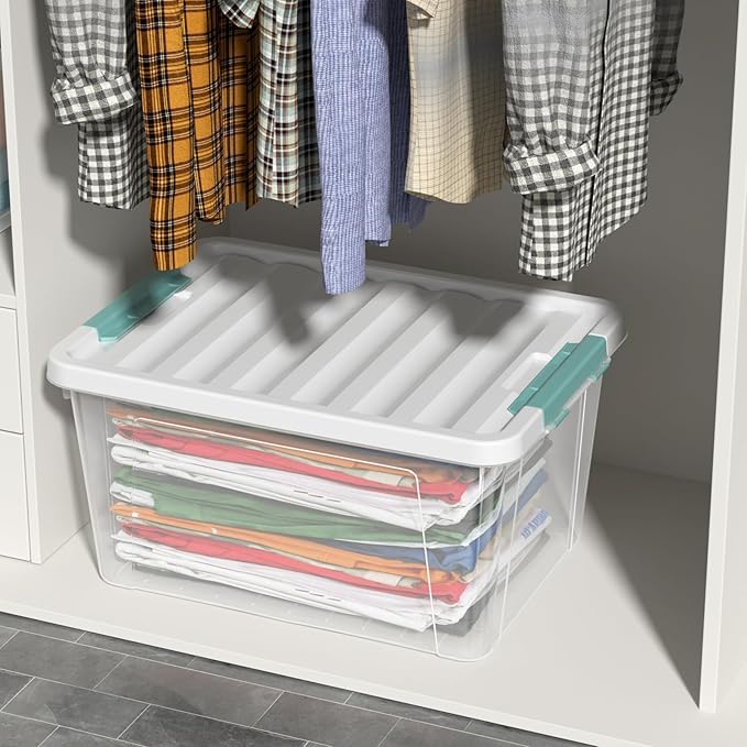 Ramddy 32 Quart Clear Storage Bin with Lid, 6-Pack Plastic Storage Box
