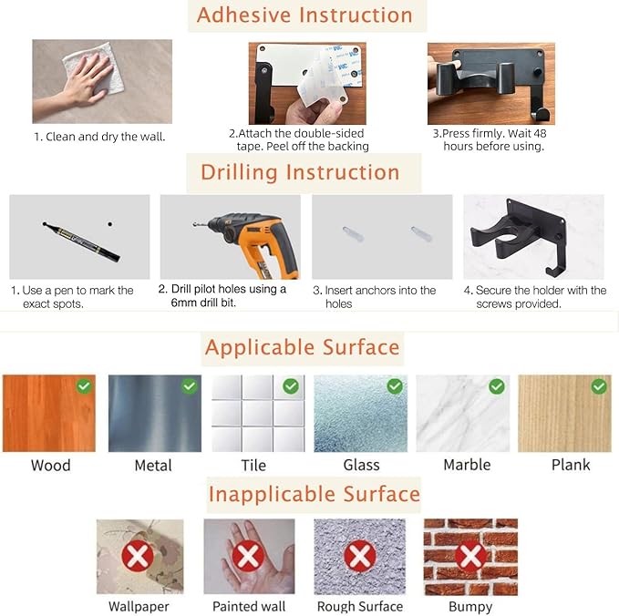 Hair Dryer Holder, Hair Dryer Holder Wall Mounted Self Adhesive Hairdryer Holder forDyson Aluminum Blow Dryer Holder Wall Mounted Black Hairdryer Hanger for Bathroom Black CHOCHOYAH