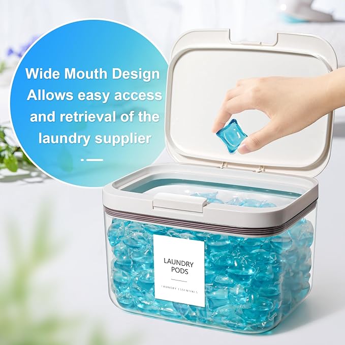 Dryer Sheet Holder and Laundry Pods Container, 2 Pack 2.96 qt. / 95 fl oz Powder Dispenser for Room Organization Decor, Plastic Pod Beads Detergent Storage