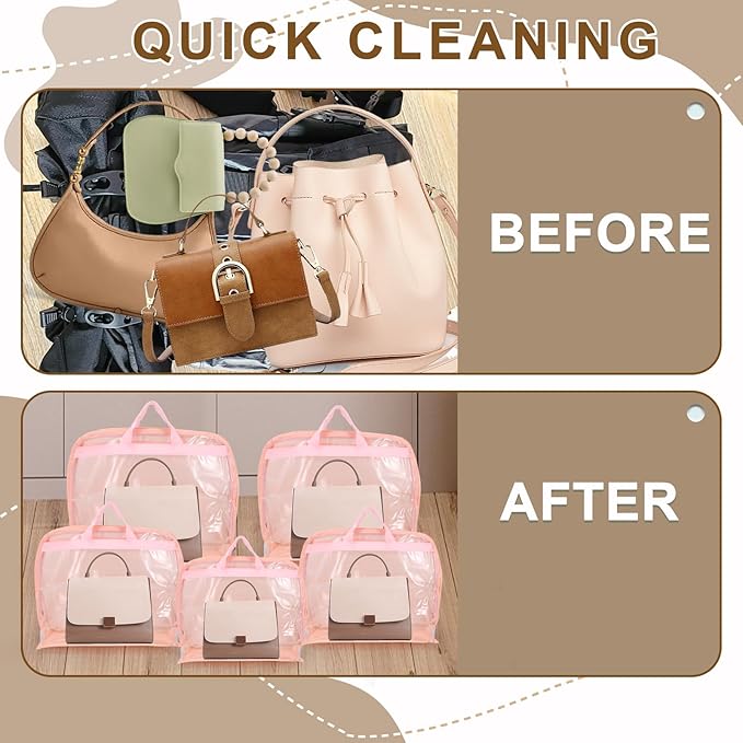 Dust Bags for Handbags - Purse Storage Organizer for Closet Moistureproof and Dustproof Cover Hanging with Zipper and Handle (Shell Pink-XL)