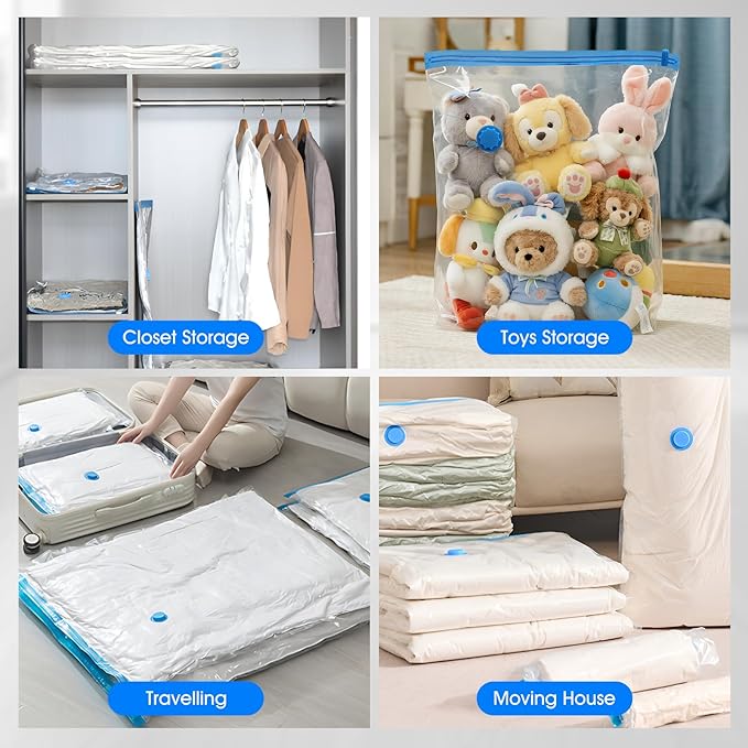 AROIC 10 Pack Vacuum Storage Bags Set - Space Saver Vacuum Bags for Clothing, Blankets, Seasonal Storage with Electric Pump, Vacuum Sealer Bags for Luggage, Travel Essentials, Bedding