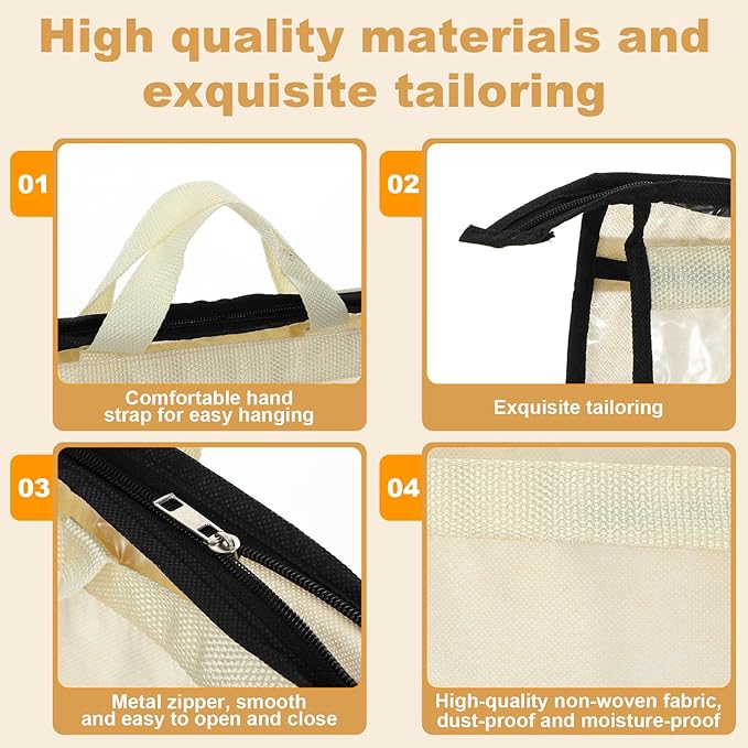5 PCS Hanging Handbag Storage Organizer Non-Woven Transparent Dust-proof Homewares Purse Wallet Closet Storage Bag with Zipper and Handle (XL) ﻿