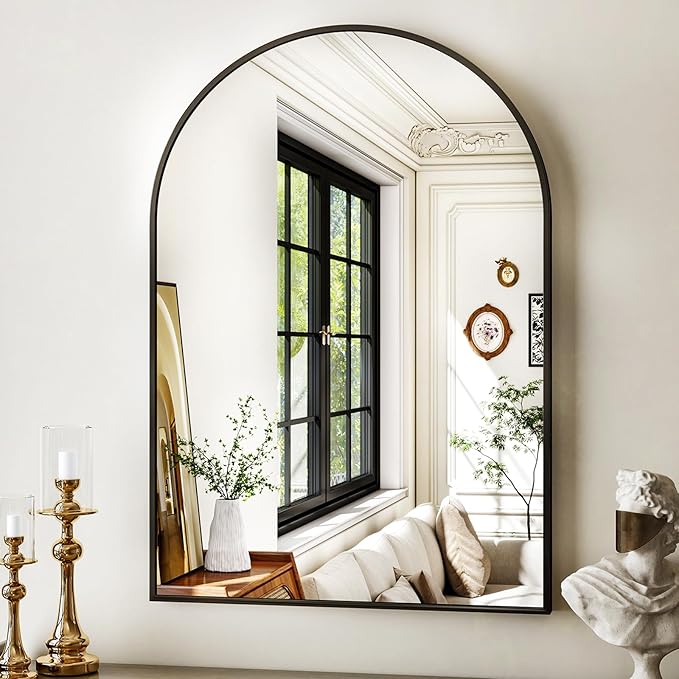 20"x30" Black Arched Bathroom Mirror - Wall Mirror for Bathroom, Metal Frame Vanity Mirror, Dresser Mirror, Arch Decorative Mirrors for Living Room, Bedroom, Entryway, Mantle