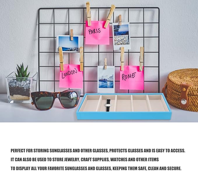 Velvet Glasses Box Tray, Stackable Glasses Display Tray Jewelry Organizer Trays for Watch Holder Organizer (Blue)