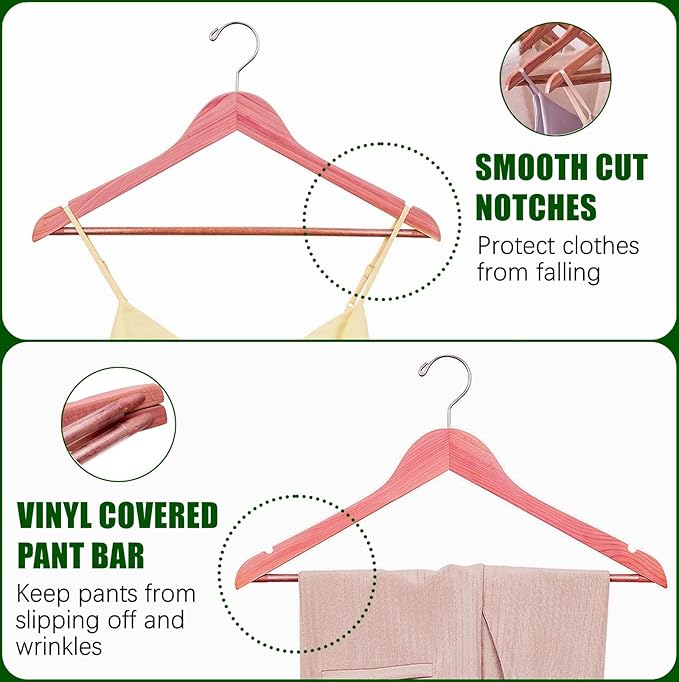 Amber Home 16 Pack American Red Cedar Hangers, Smooth Finish Wood Coat Hangers with Swivel Hook & Notches for Suit, Shirt, Dress, Jacket, Pants