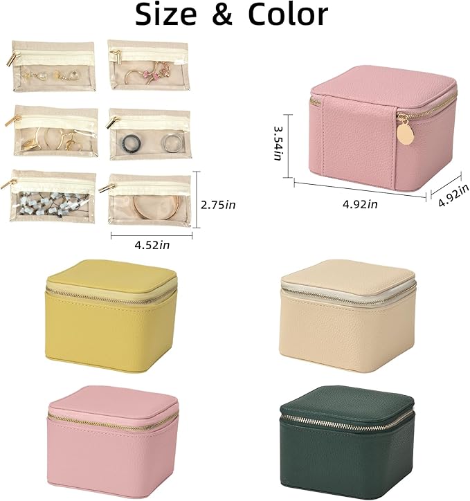 Small Travel Jewelry Box,Travel Jewelry Case with 6pcs Velvet Jewelry Pouches,Portable Jewelry Organizer Travel for Earring Bracelet Ring,Travel Jewelry Case Ideal for Travel & Home Organization