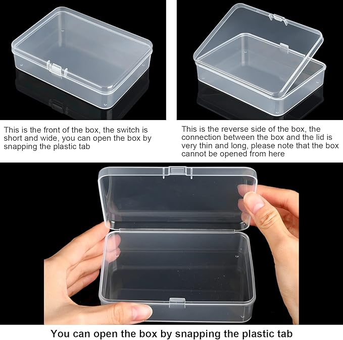 SATINIOR 100 Pcs Clear Plastic Beads Storage Containers Box Small Clear Boxes with Hinged Lid Plastic Case Mini Square Arts Crafts Storage Organizers for Small Items(4.45 x 3.3 x 1.14 Inch)
