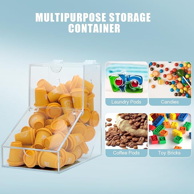 Laundry Pods Container, Acrylic Laundry Room Decor with 2 Lid, Candy Dispenser Organizer, Dishwasher Pod Holder for Home, Laundry Room, Kitchen Stand or Wall Mount