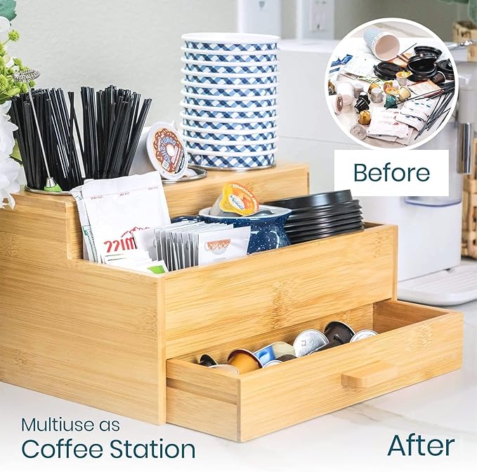 Hair Tool Storage Organizer, Bamboo Hair tool organizer for Bathroom, Kitchen and Makeup,Hair organizer storage Perfect for Storing Blow Dryer, Straightener and Brush