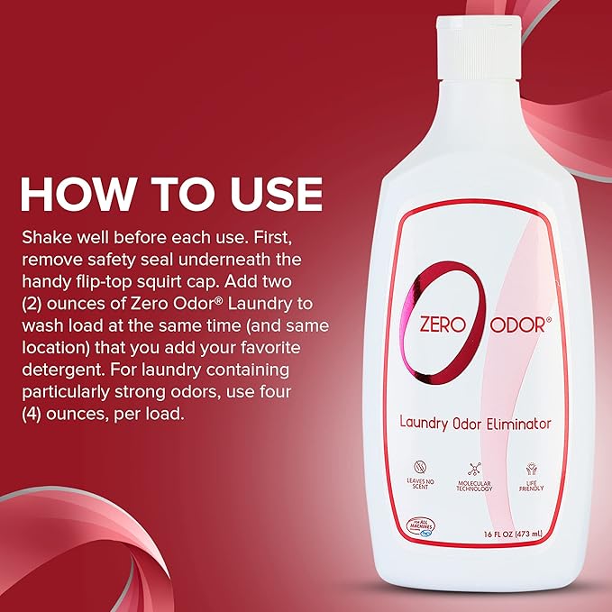 Zero Odor – Laundry Odor Eliminator - Permanently Eliminate laundry Odor – Patented Molecular Technology Best For Clothes, Towels & Linens, Shoes, Bags, Etc. - rinse and refresh Again, 16oz (3-Pack)